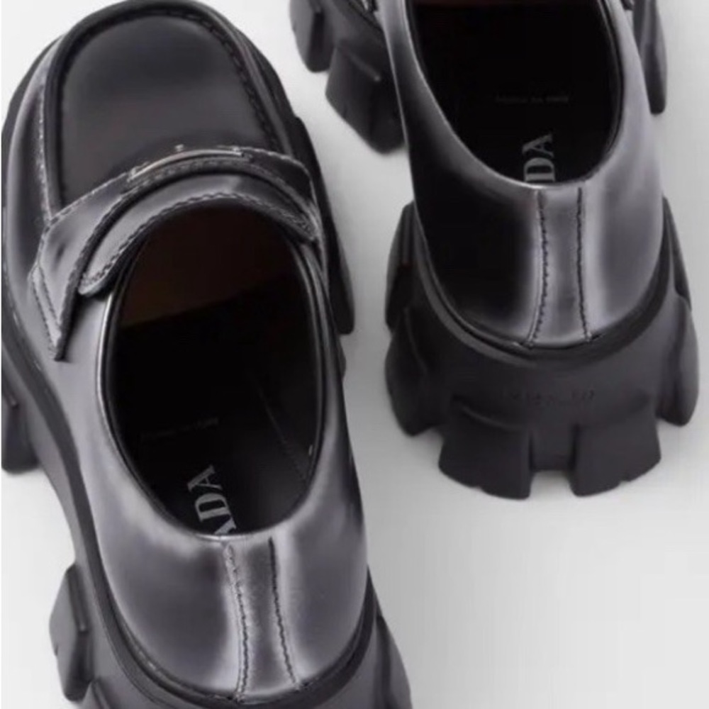 Prada Monolith brushed leather loafers chunky rubber sole Prada sz 9.5/ US 10.5 - Picture 3 of 13